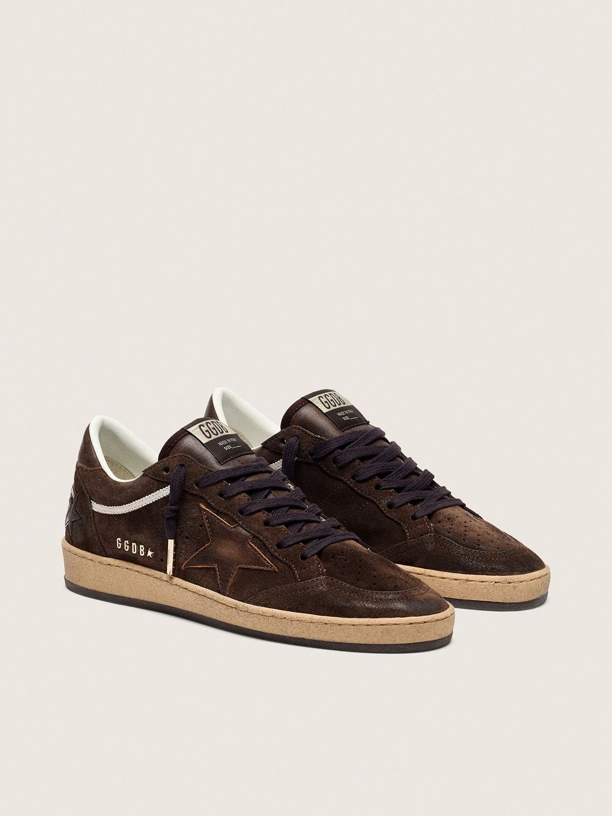 Golden Goose Ball Star Donna in Suede Marrone con Stella e Talloncino in Pelle Marrone