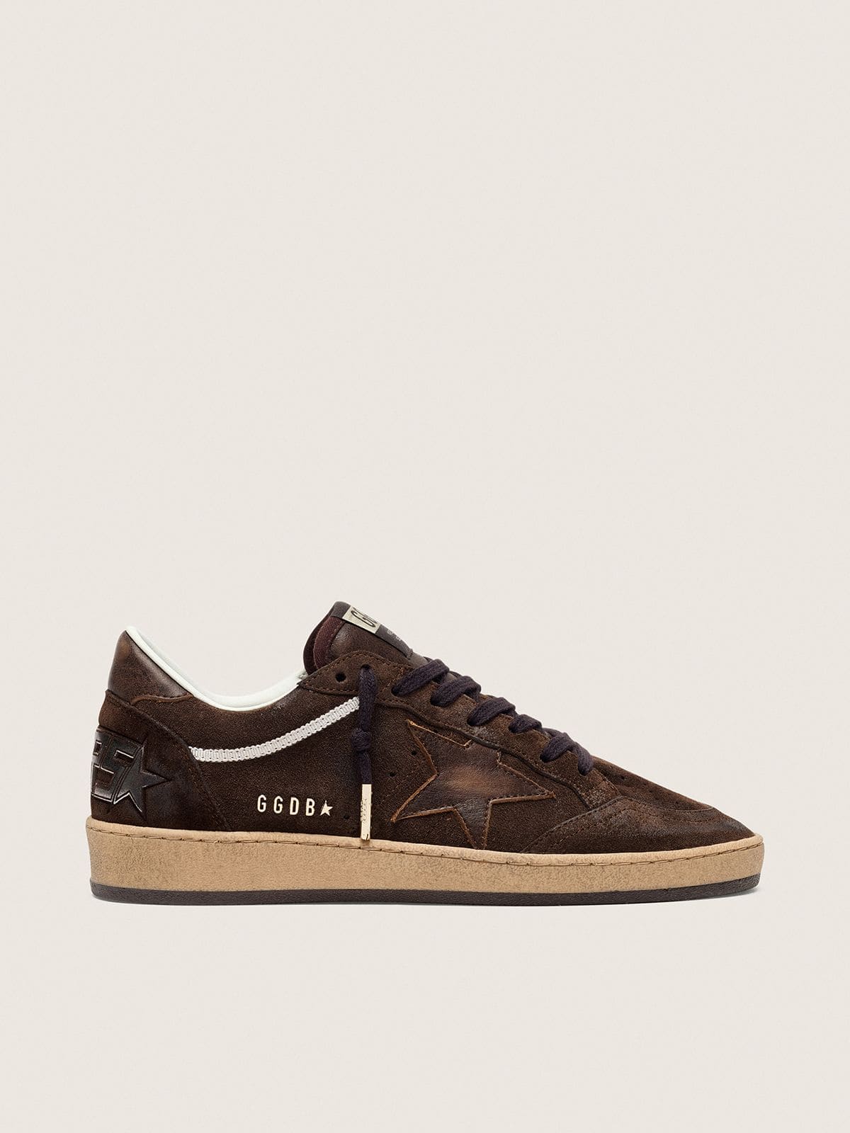 NUOVO ARRIVO - Golden Goose Ball Star Donna in suede marrone con stella e talloncino in pelle marrone