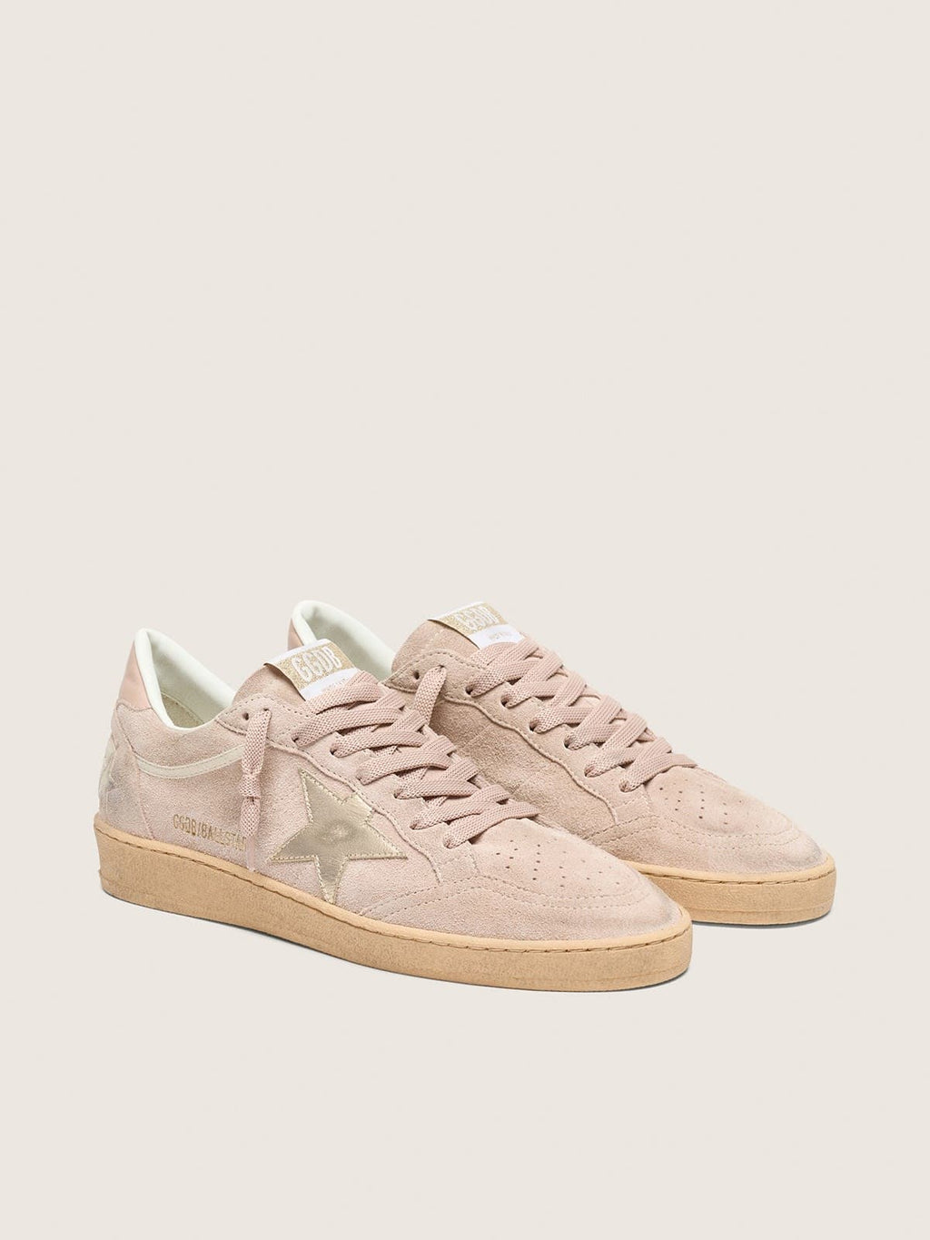 Golden Goose Ball Star Donna in Suede Rosa Cipria con Stella Laminata Oro