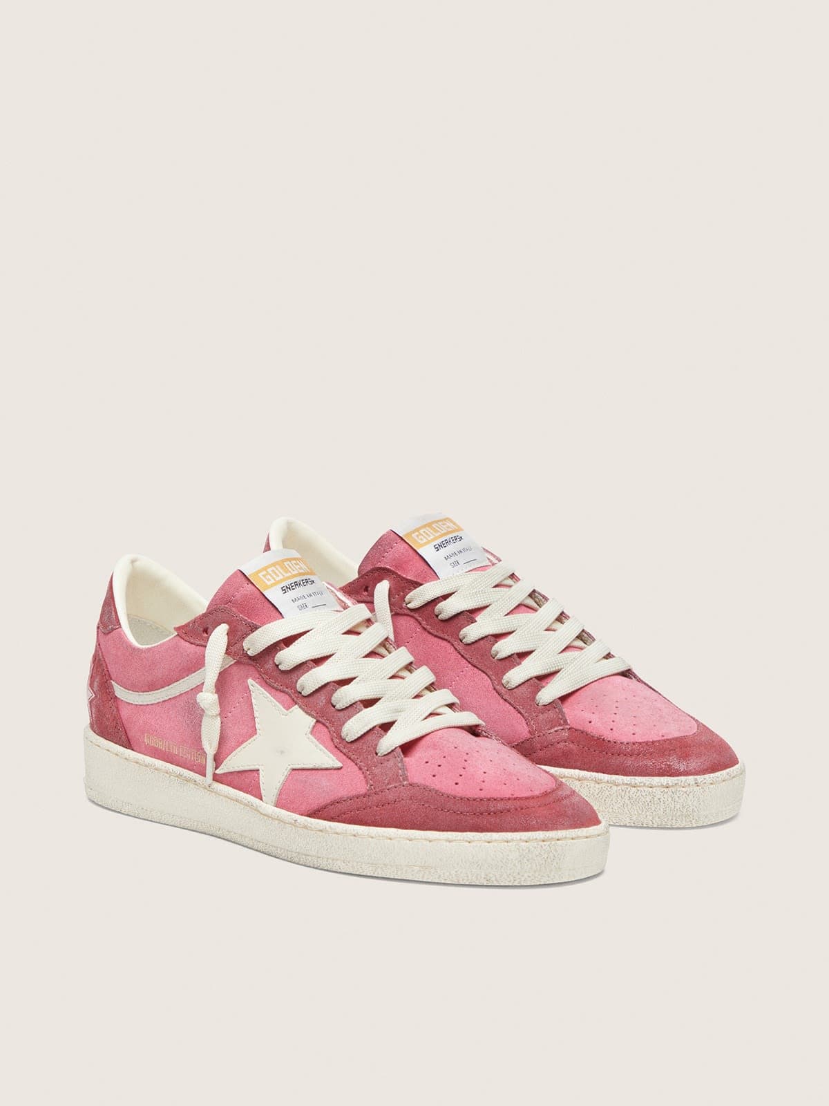 Golden Goose Ball Star Ltd Donna in Suede Rosa con Stella in Pelle Crema e Inserti in Suede Rosso