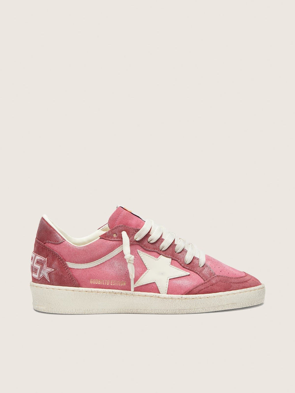 Golden Goose Ball Star Ltd Donna in Suede Rosa con Stella in Pelle Crema e Inserti in Suede Rosso