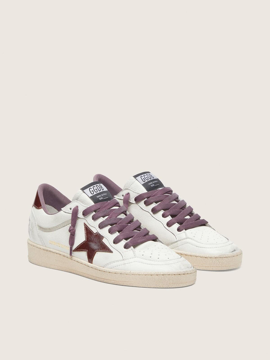 Golden Goose Ball Star Ltd Donna in Pelle Bianca con Stella in Pelle Burgundy