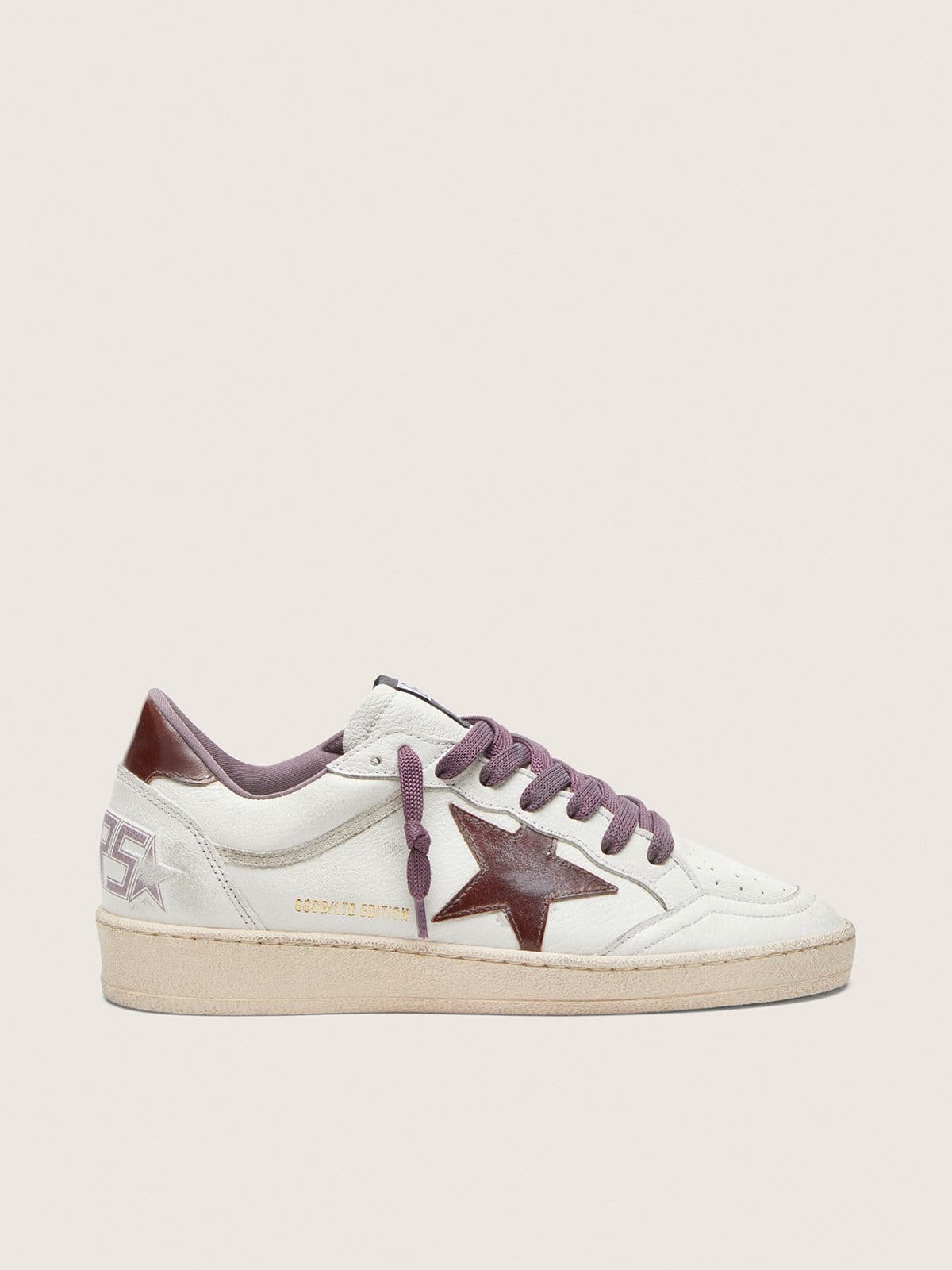 Golden Goose Ball Star Ltd Donna in Pelle Bianca con Stella in Pelle Burgundy