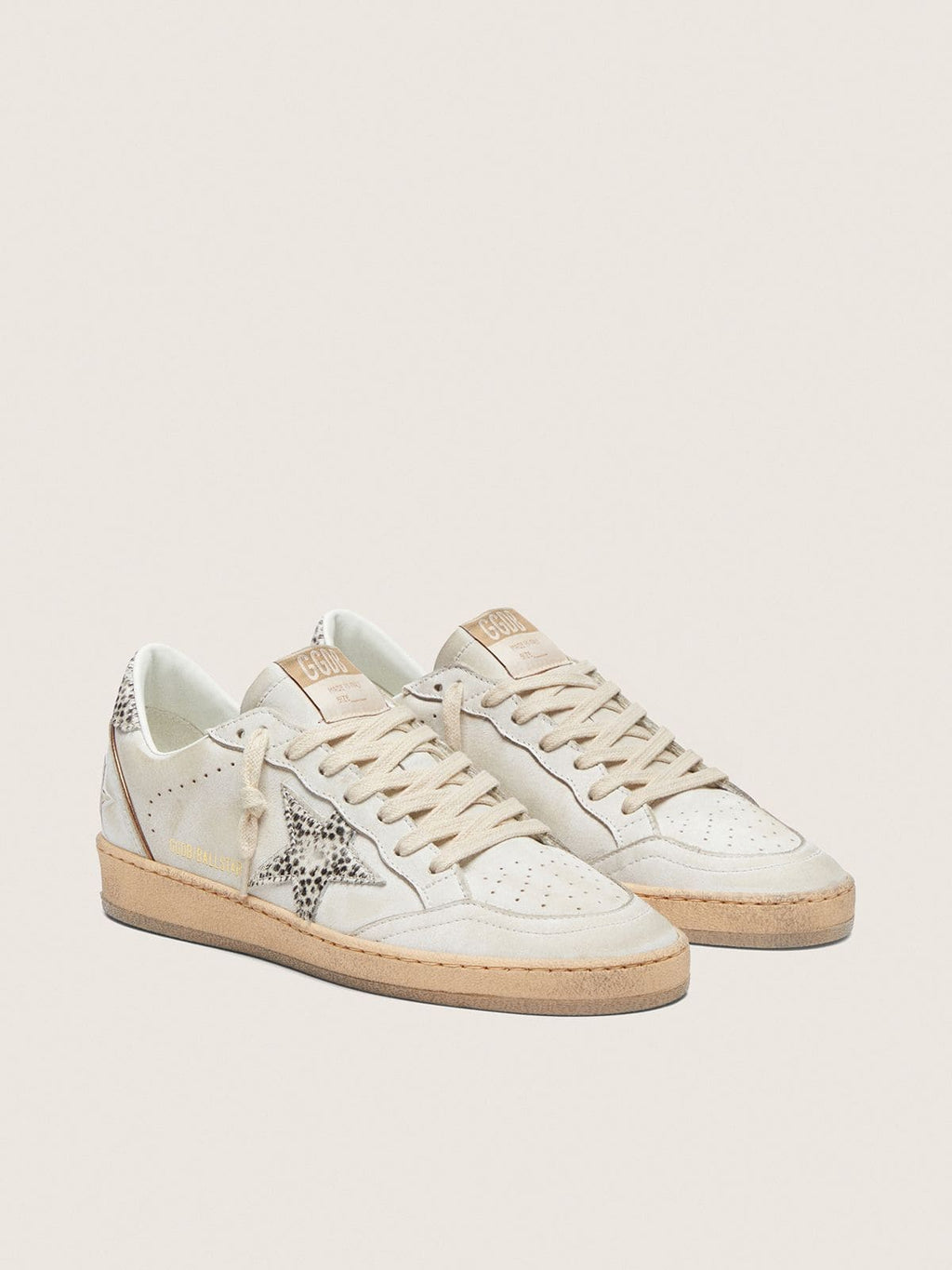 Golden Goose Ball Star Donna in Pelle Bianca con Stella in Cavallino Leo Zebrato