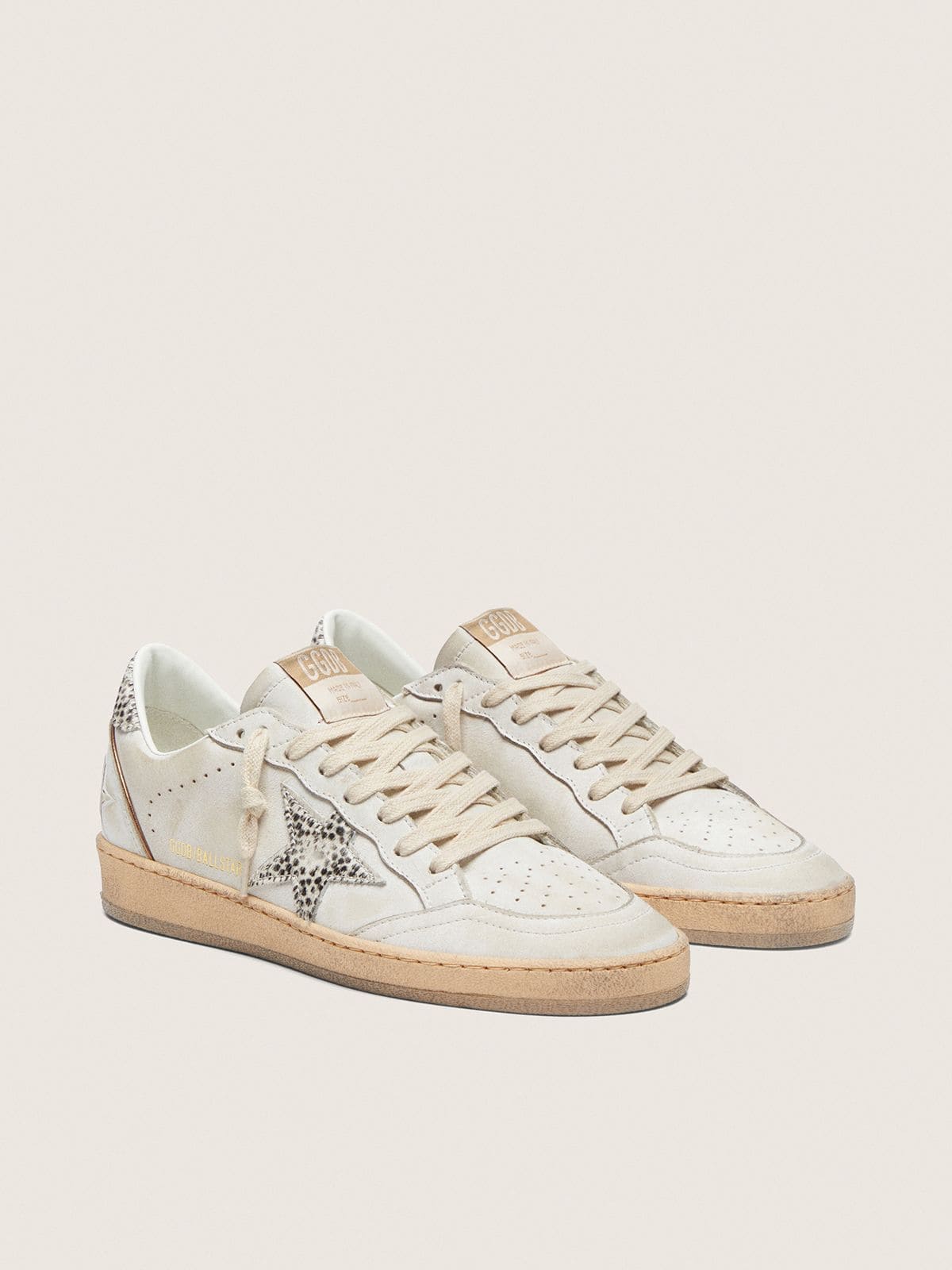 Golden Goose Ball Star Donna in Pelle Bianca con Stella in Cavallino Leo Zebrato