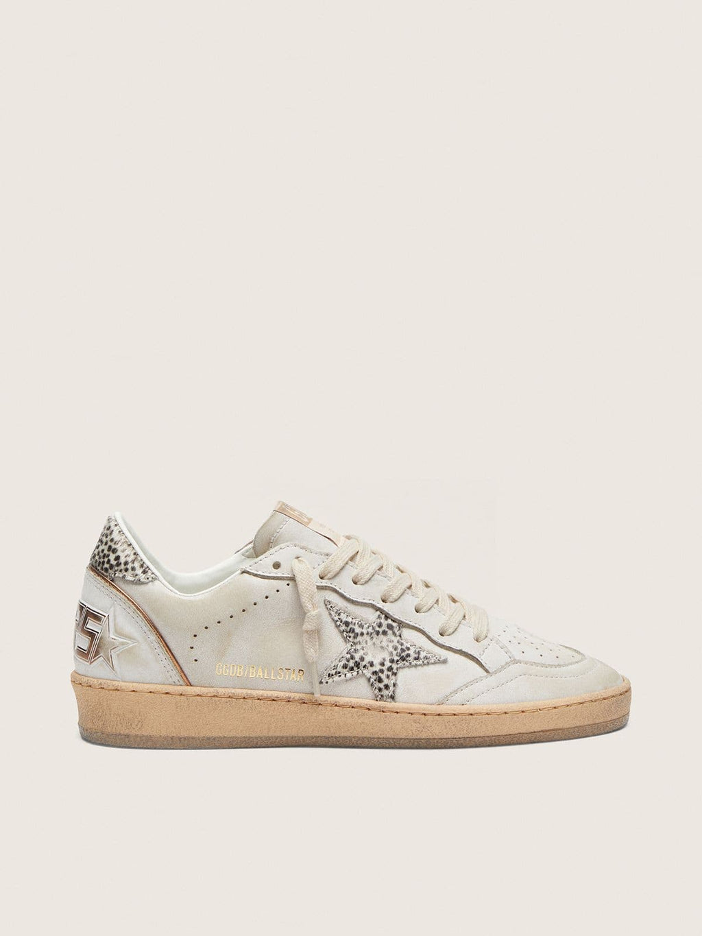 Golden Goose Ball Star Donna in Pelle Bianca con Stella in Cavallino Leo Zebrato