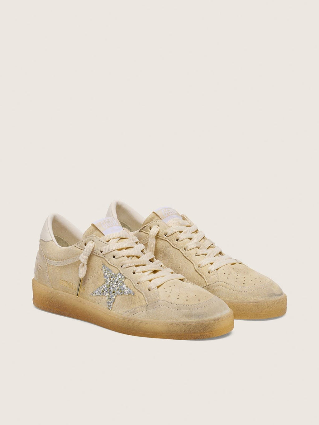 Golden Goose Ball Star Donna in Suede Color Perla con Stella Glitter Argento