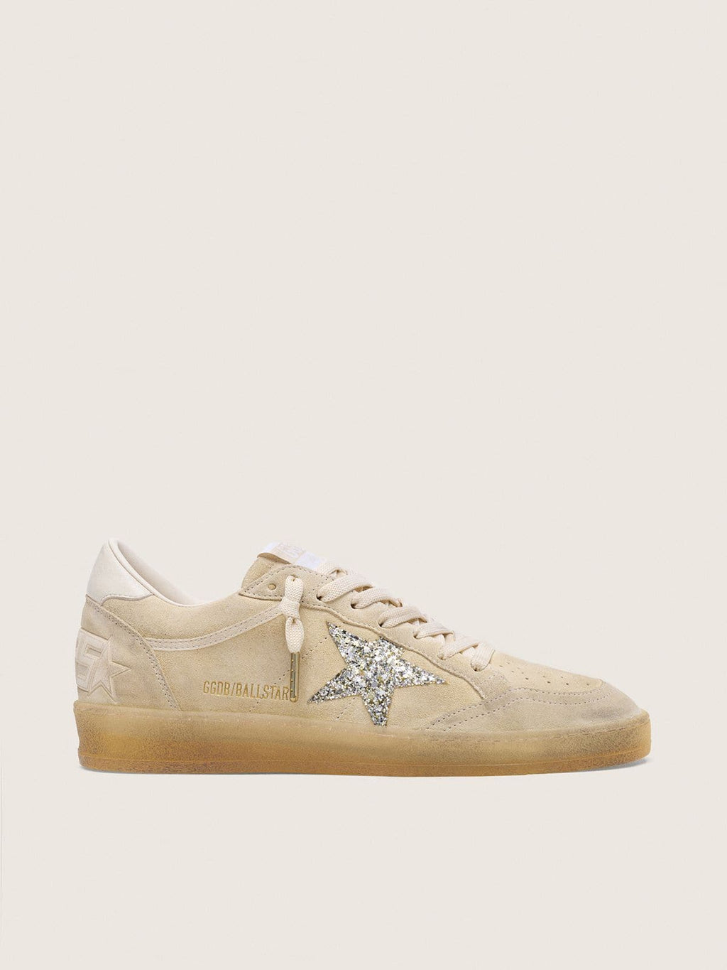 Golden Goose Ball Star Donna in Suede Color Perla con Stella Glitter Argento