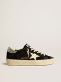 Golden Goose Hi Star Donna in Pelle Nera con Talloncino in Glitter Argento