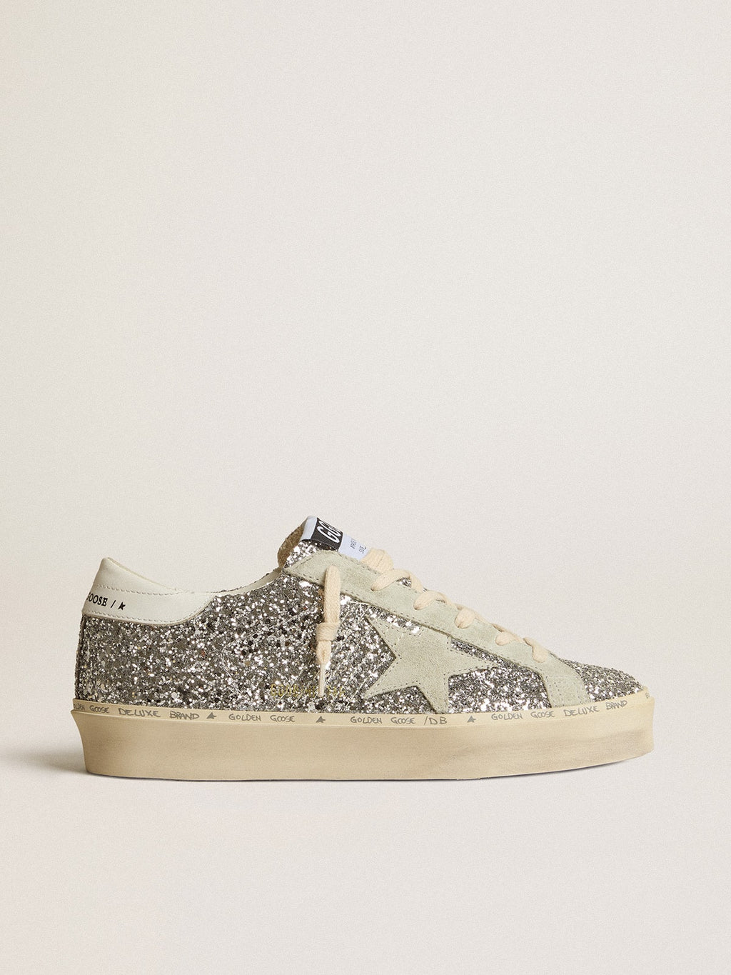 Golden Goose Hi Star Donna in Glitter Argento con Stella in Suede e Talloncino Bianco