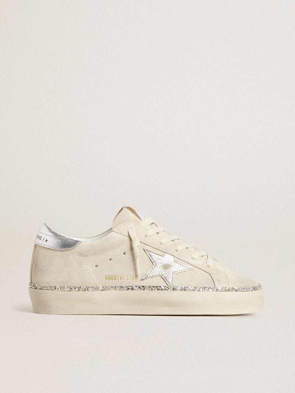 Golden Goose Hi Star in Suede con Stella e Talloncino in Pelle Laminata Argento