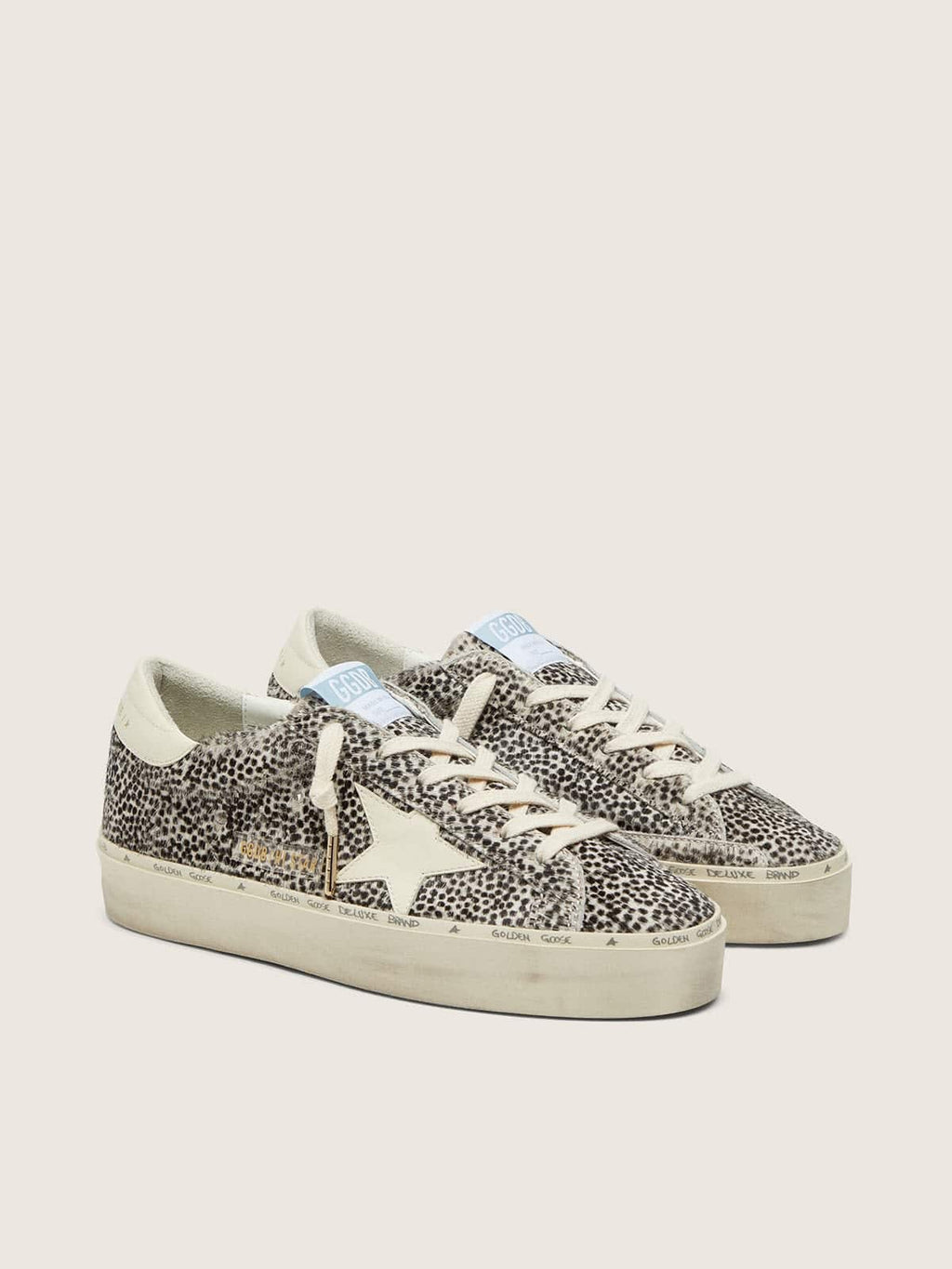 Golden Goose Hi Star Donna in Cavallino Bianco e Nero con Stella in Pelle Bianca