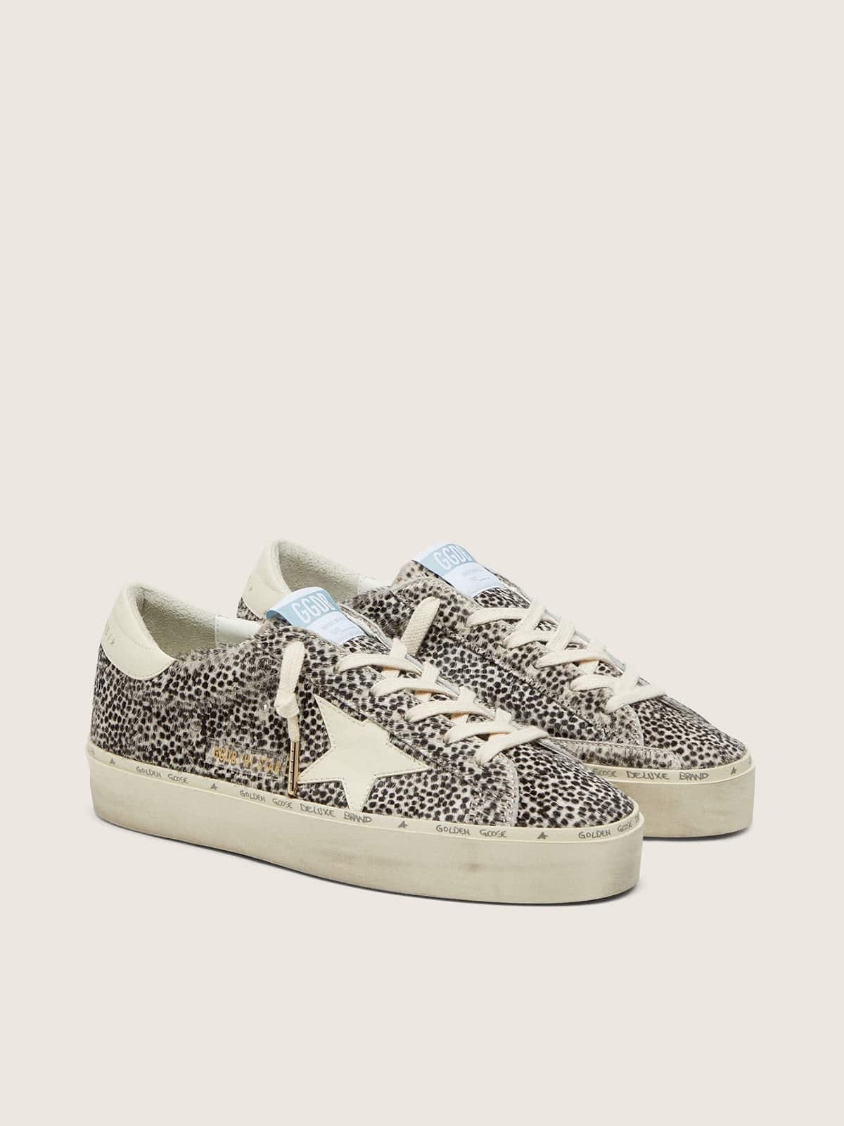 Golden Goose Hi Star Donna in Cavallino Bianco e Nero con Stella in Pelle Bianca