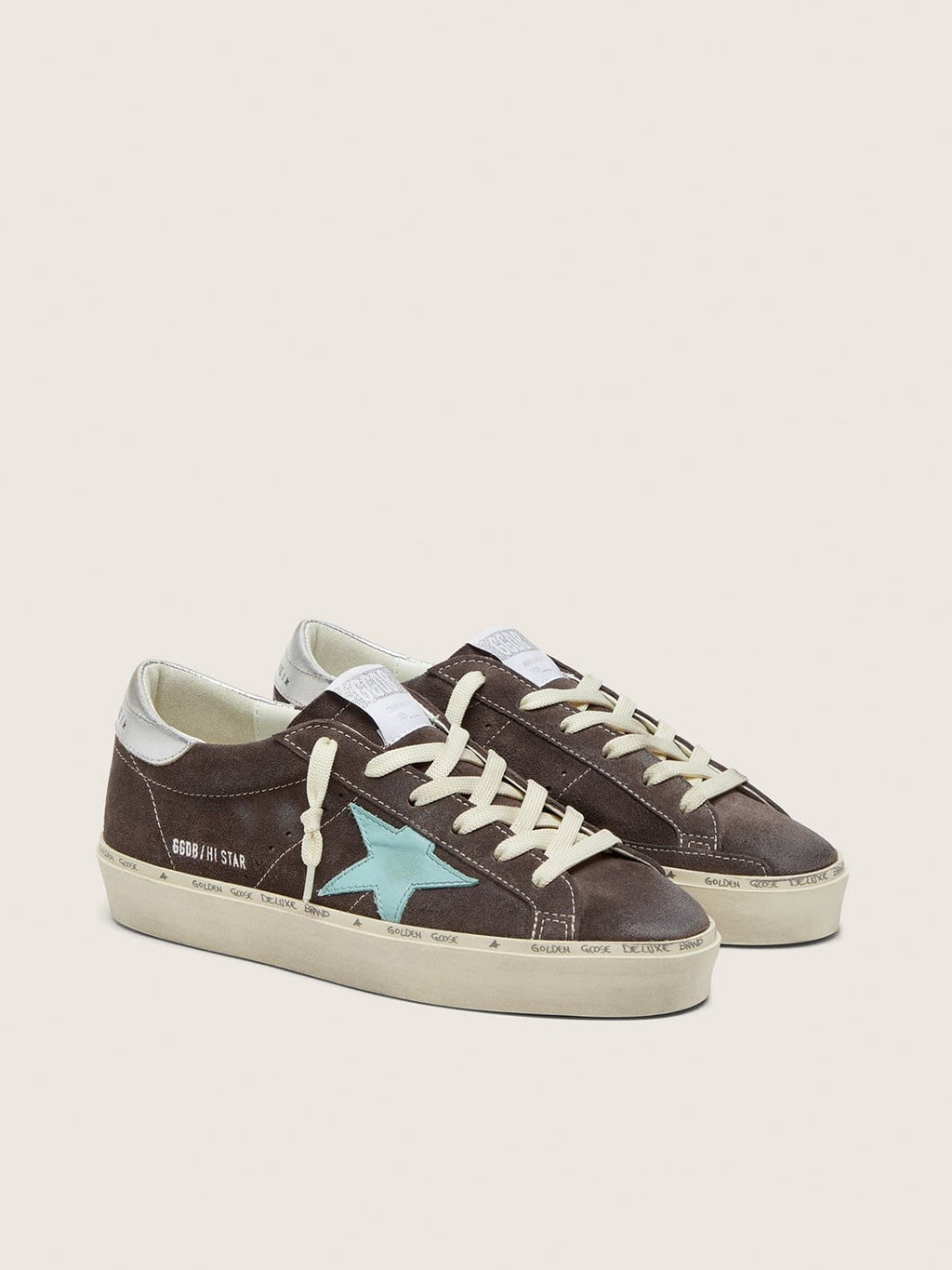 Golden Goose Hi Star Donna in Suede Marrone con Stella Verde Acqua