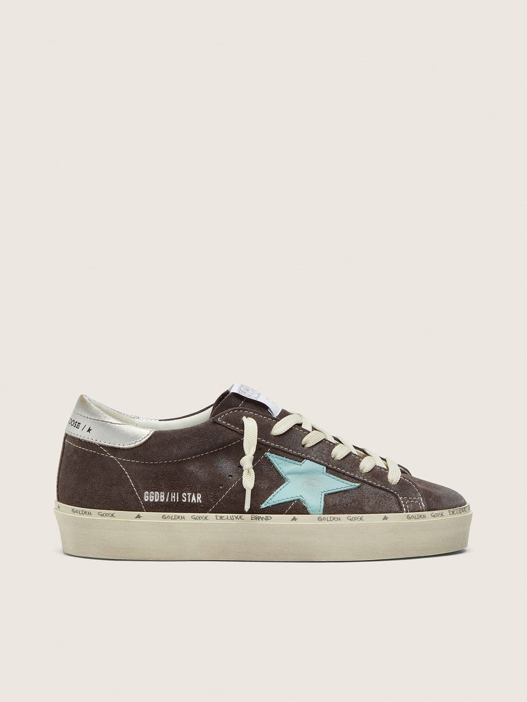 Golden Goose Hi Star Donna in Suede Marrone con Stella Verde Acqua