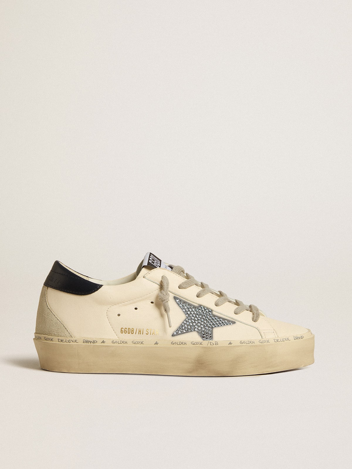 Golden Goose Hi Star in Nappa con Stella in Cristalli Swarovski e Talloncino in Pelle Blu Scuro