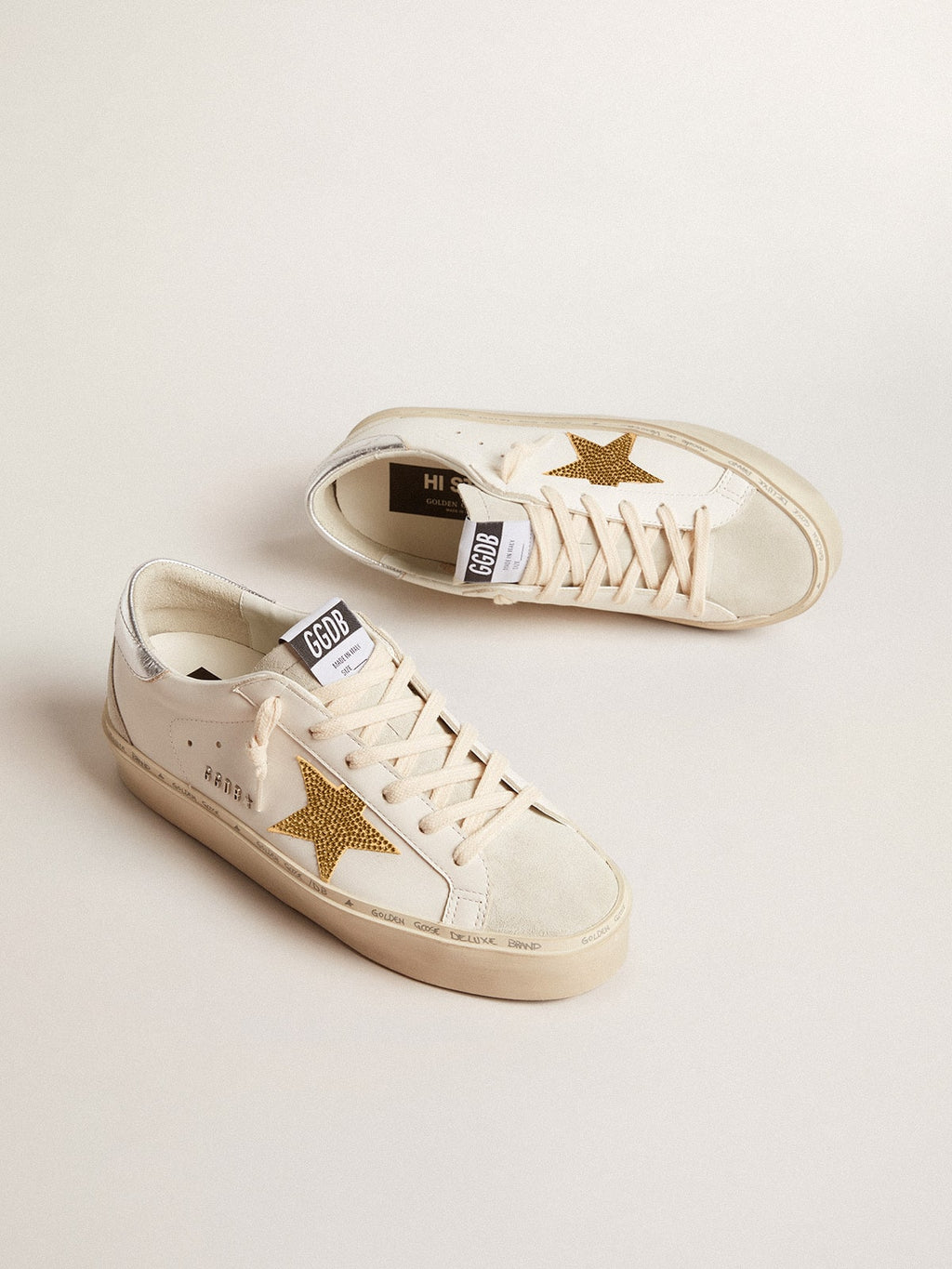 Golden Goose Hi Star con Stella in Cristalli Swarovski e Talloncino in Pelle Argento