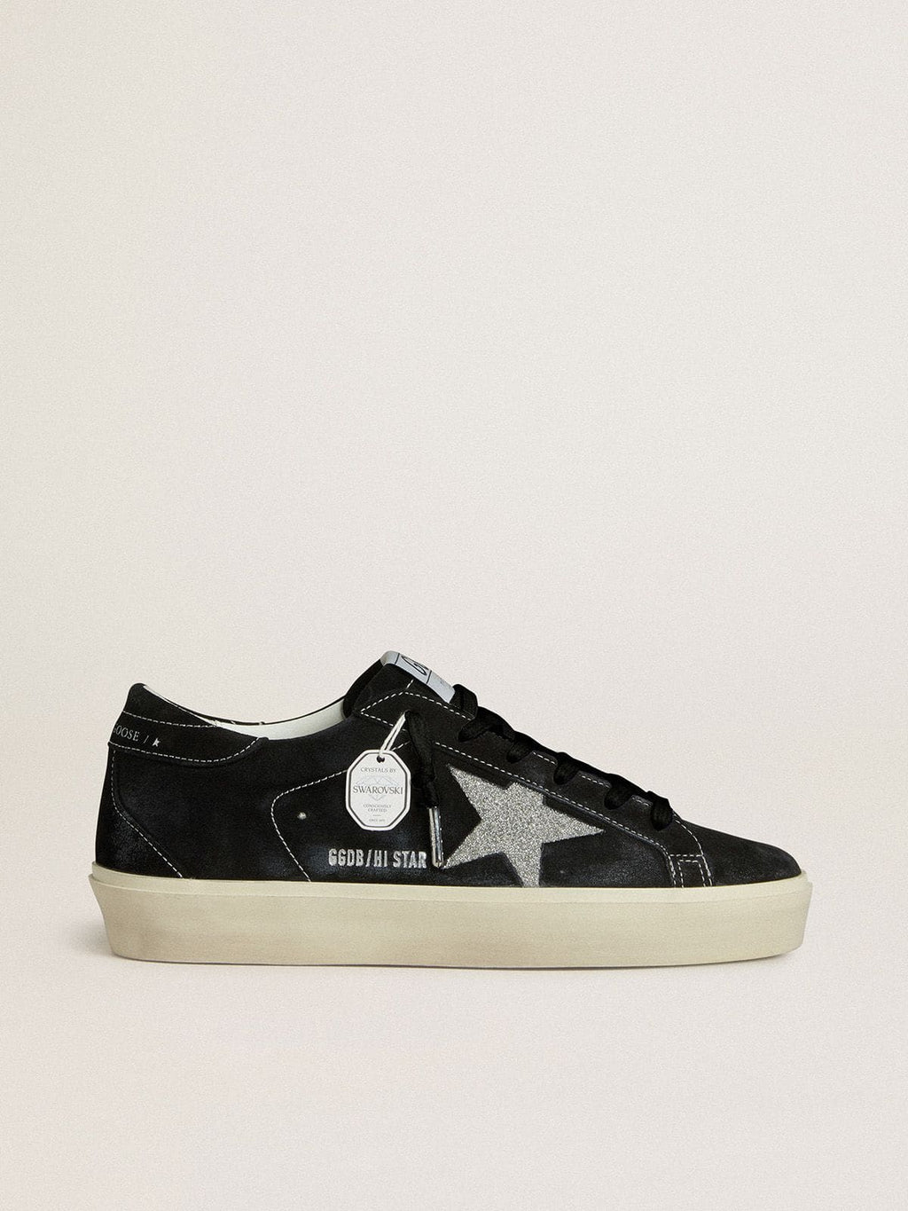 Golden Goose Hi Star Donna in Suede Nero con Stella in Cristalli Swarovski Color Argento