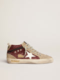 Golden Goose Mid Star Donna in Glitter Bordeaux con Inserti Tortora e Stella Bianca