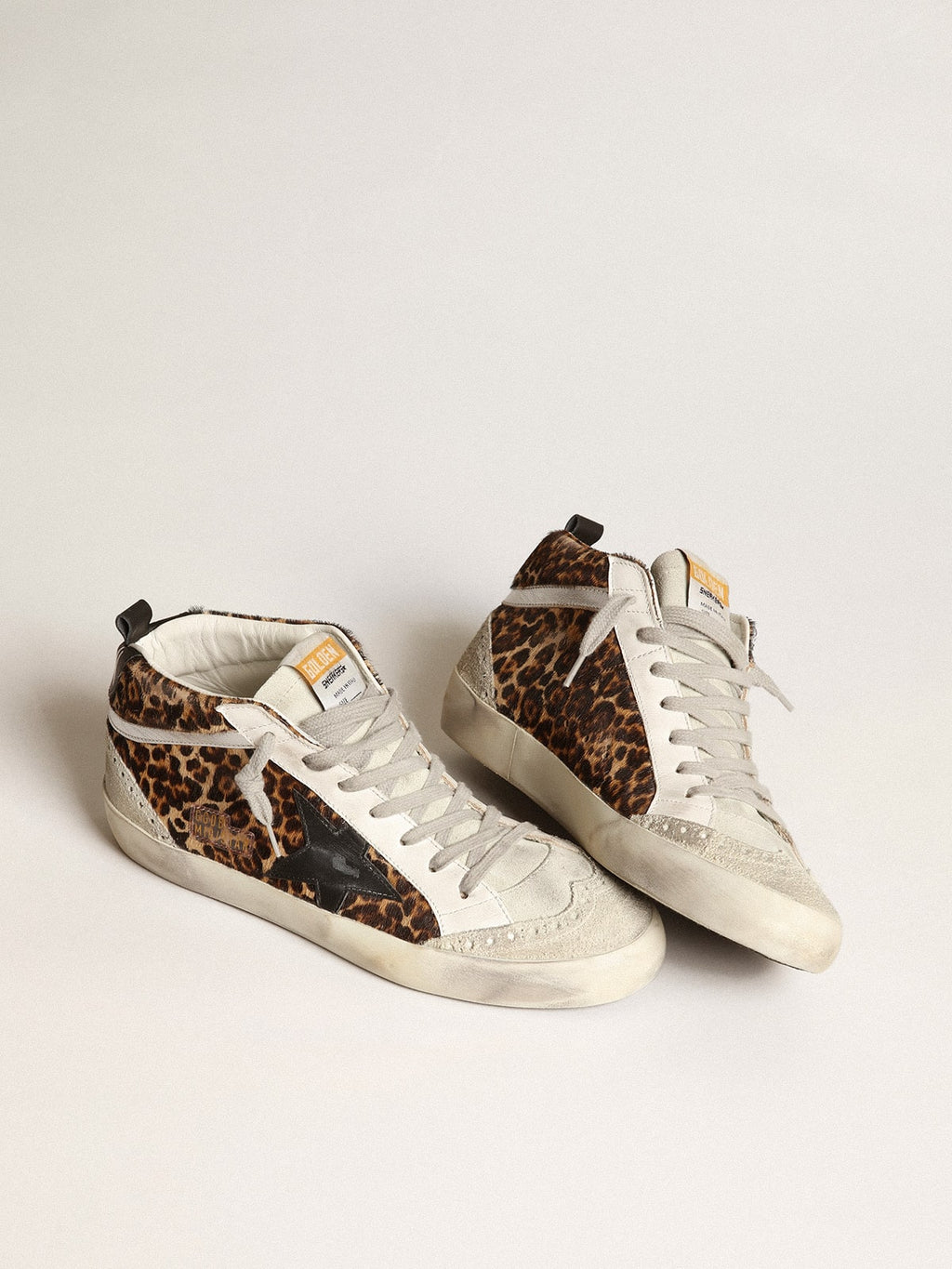 Golden Goose Mid Star Donna in Cavallino Leo con Stella Nera e Virgola Argento