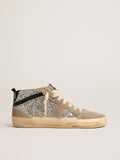Golden Goose Mid Star in Glitter Argento con Stella in Suede e Virgola Nera