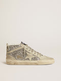 Golden Goose Mid Star in Glitter Argento con Stella e Virgola in Suede Ghiaccio