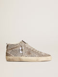 Golden Goose Mid Star in Suede Argento con Cristalli Swarovski e Stella in Suede
