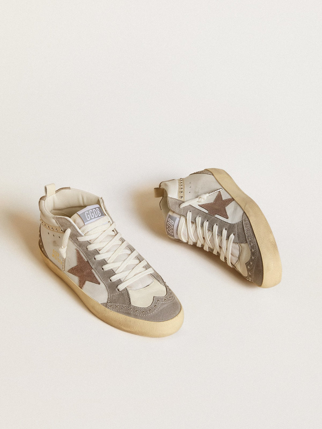 Golden Goose Mid Star Donna in Nappa e Suede con Stella in Pelle Laminata Marrone Chiaro