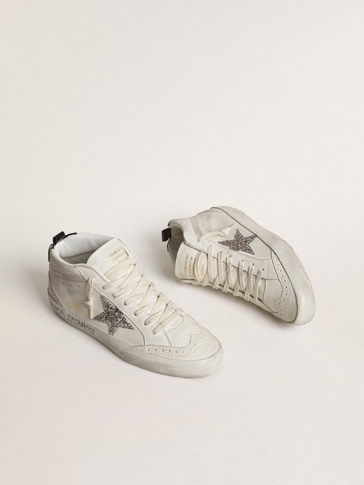 Golden Goose Mid Star Donna con Stella in Glitter Argento e Talloncino Laminato Nero
