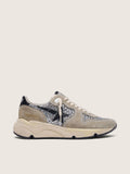 Golden Goose Running Sole Donna in Glitter Argento e Suede Tortora