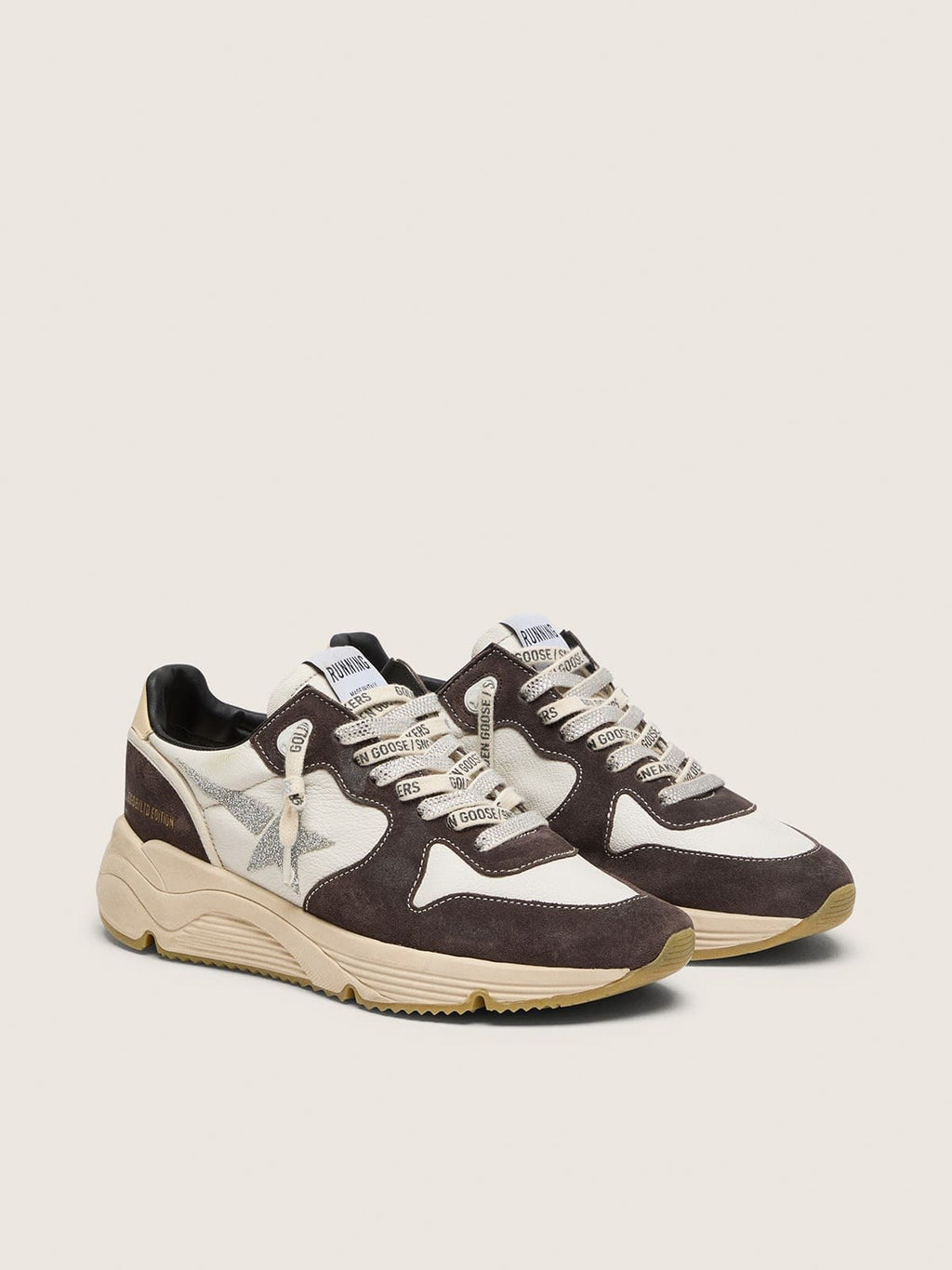 Golden Goose Running Sole  Donna in Nappa e Suede Marrone con Stella in Cristalli Swarovski