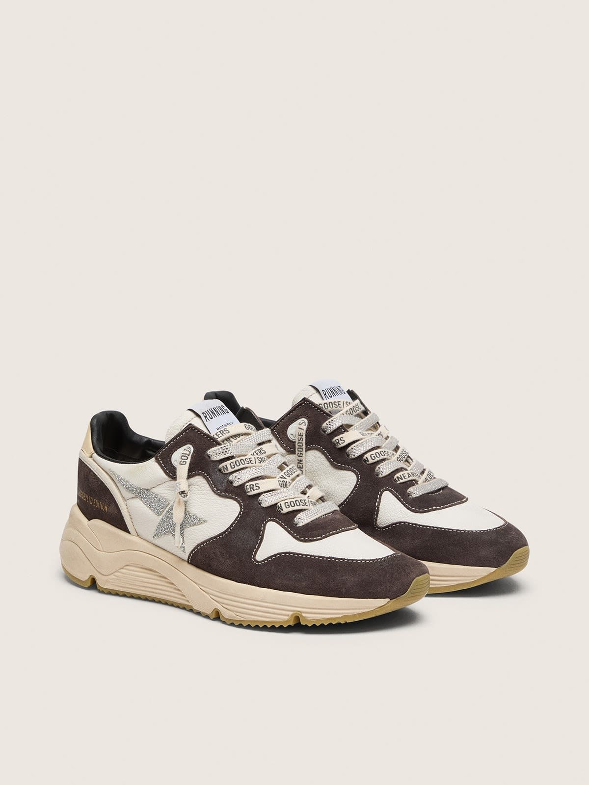 Golden Goose Running Sole  Donna in Nappa e Suede Marrone con Stella in Cristalli Swarovski