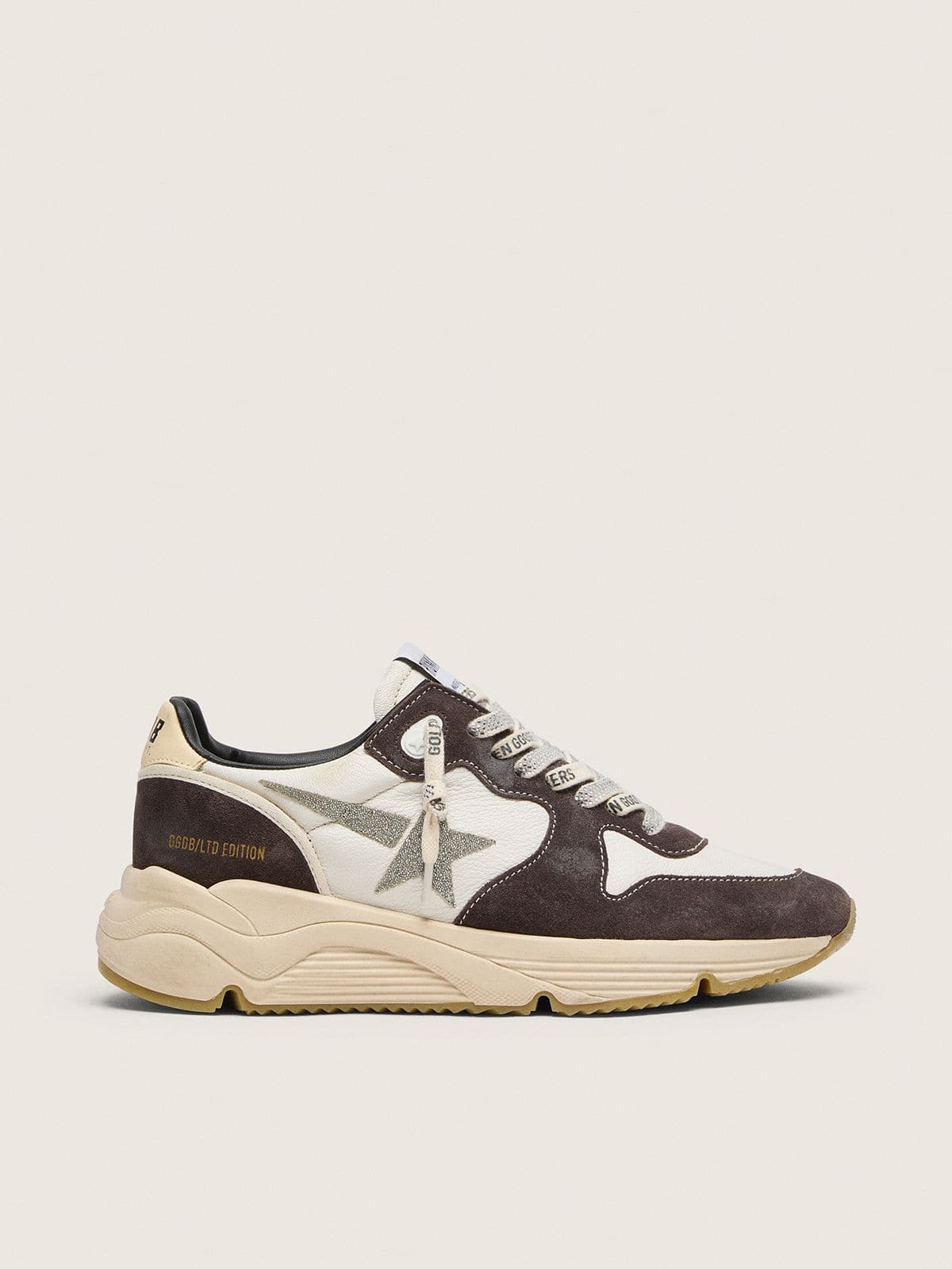 Golden Goose Running Sole  Donna in Nappa e Suede Marrone con Stella in Cristalli Swarovski