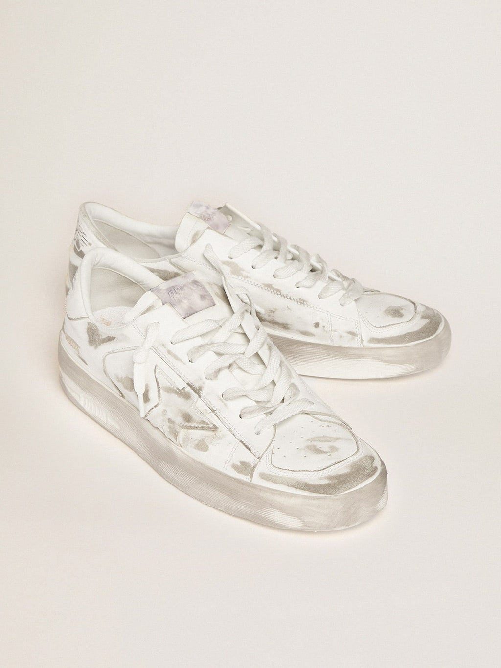 Golden Goose Sneakers Stardan Bianche in Pelle Trattamento Lived in