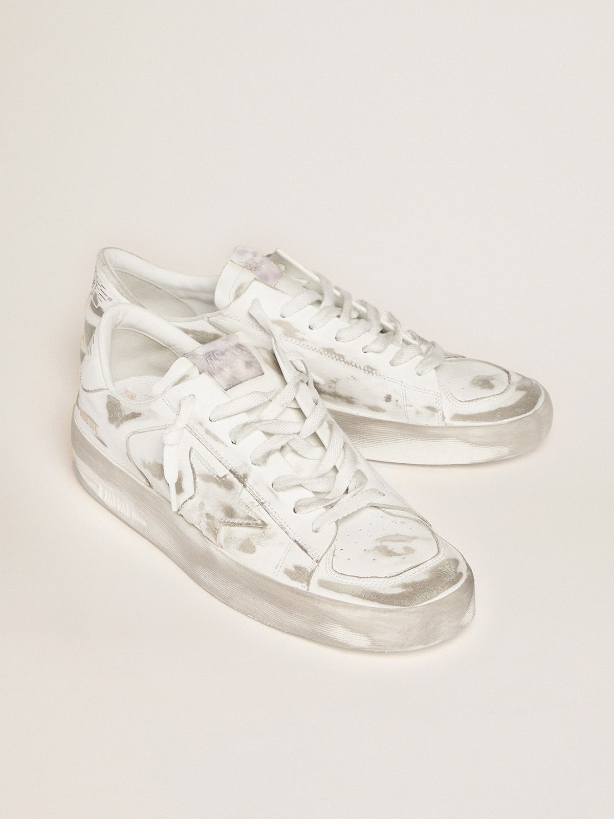 Golden Goose Sneakers Stardan Bianche in Pelle Trattamento Lived in