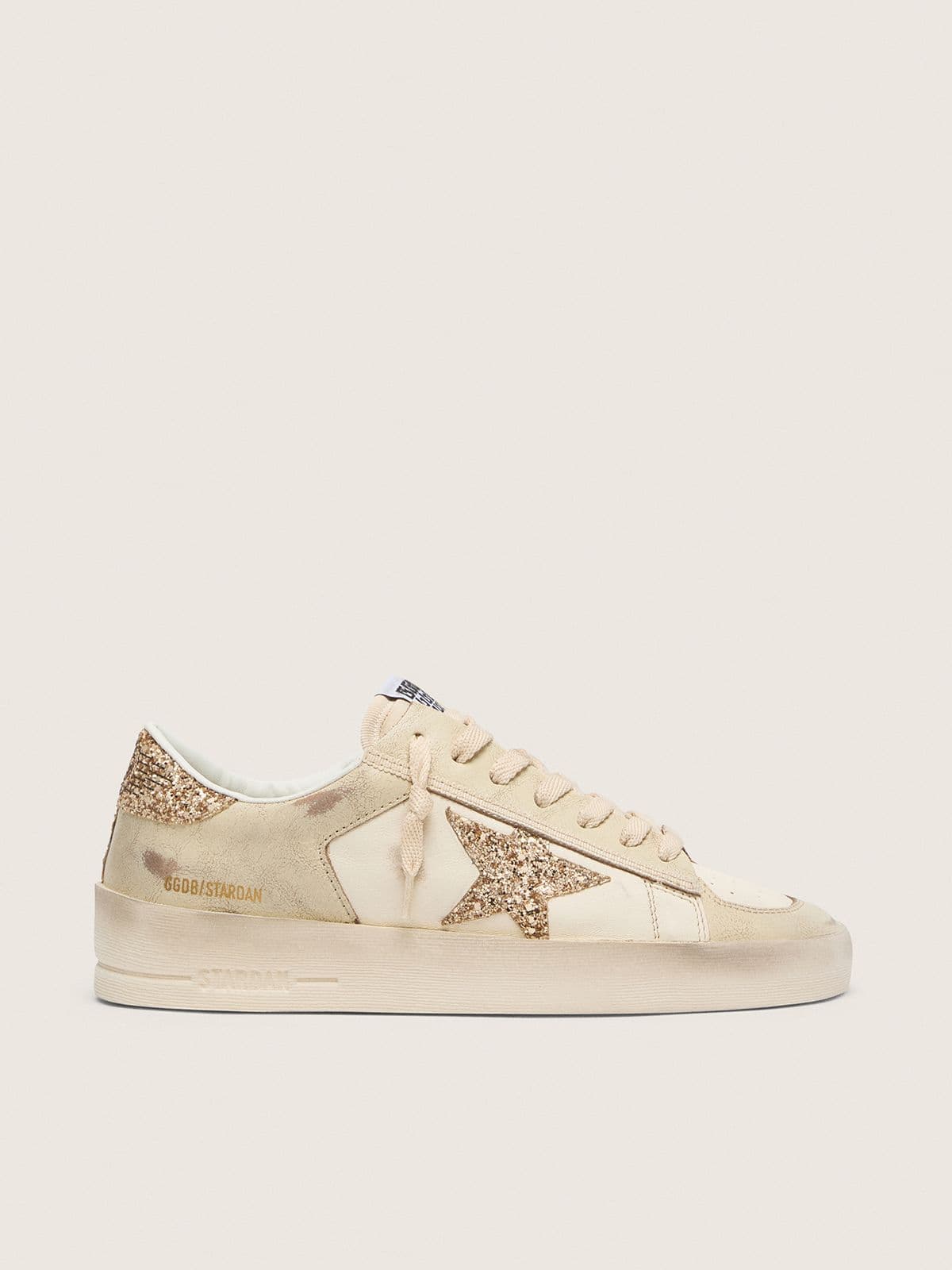 Golden Goose Stardan Donna in Nappa  Cru con Stella e Talloncino in Glitter Dorati