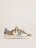 Golden Goose Stardan Ltd in Pelle Bianca e Suede Color Tabacco con Stella e Talloncino in Suede Azzurro