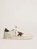 Golden Goose Stardan Donna in Pelle Bianca con Stella e Talloncino in Glitter Marroni