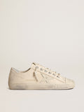 Golden Goose V Star in Canvas Color Bianco Panna con Stella in Pelle Color Bianco Latte