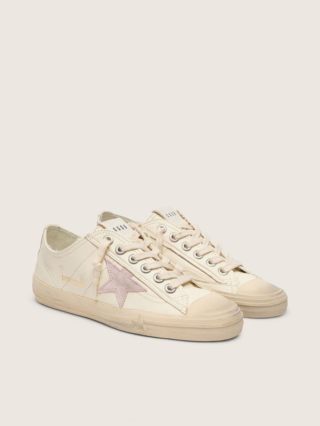 Golden Goose V Star in Nappa Beige con Stella in Suede Color Rosa Antico