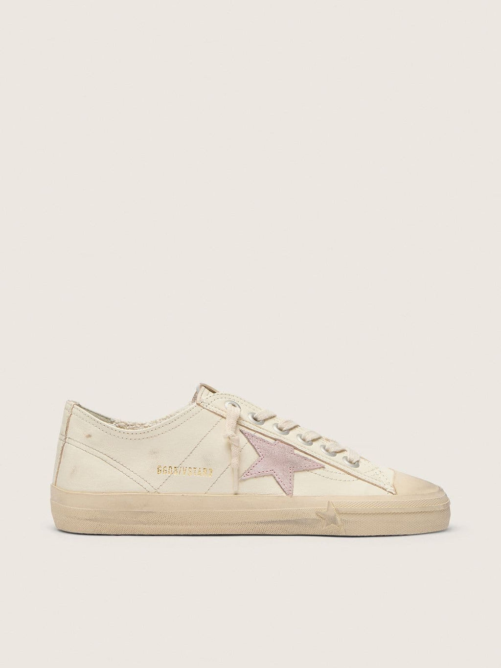 Golden Goose V Star in Nappa Beige con Stella in Suede Color Rosa Antico