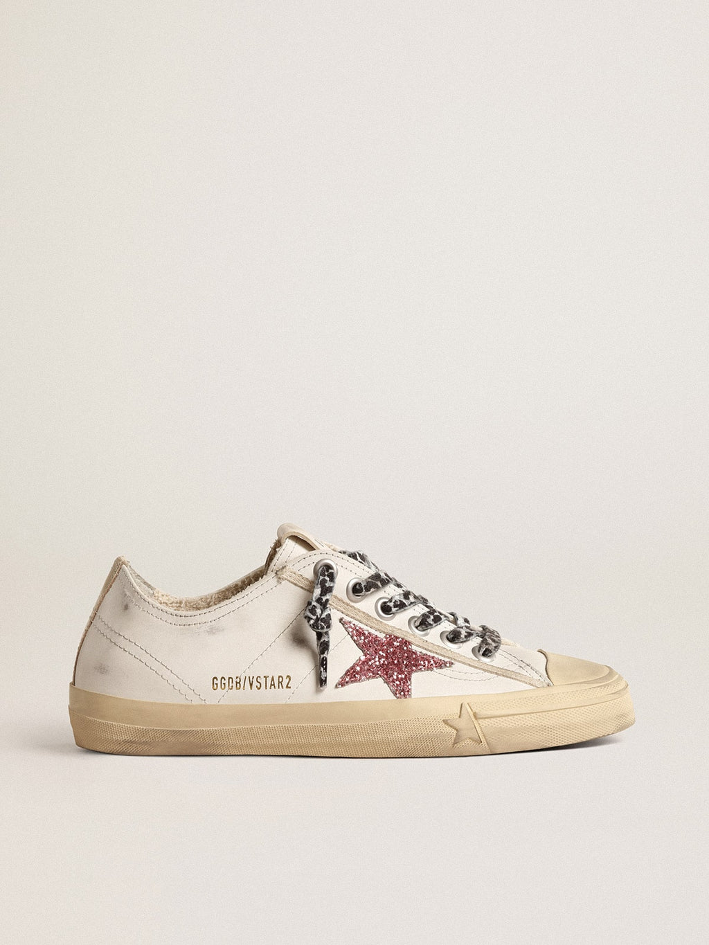 Golden Goose V Star con Stella in Glitter Rosa e Talloncino in Pelle Laminata
