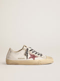 Golden Goose V Star con Stella in Glitter Rosa e Talloncino in Pelle Laminata
