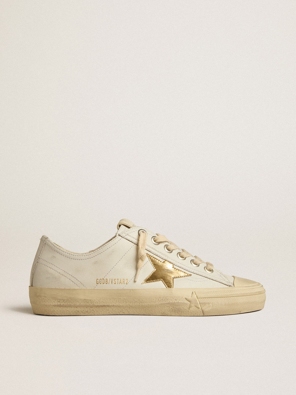 Golden Goose V Star in Pelle Bianca con Stella in Pelle Laminata Dorata