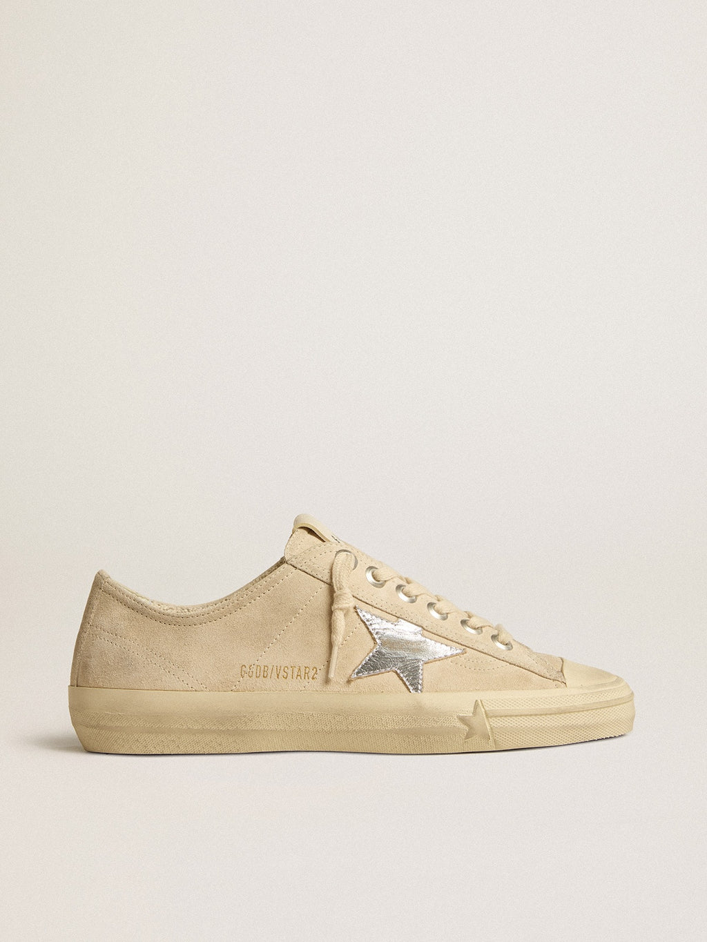 Golden Goose V Star Donna in Suede Color Perla con Stella in Pelle Laminata Argento