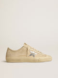 Golden Goose V Star Donna in Suede Color Perla con Stella in Pelle Laminata Argento