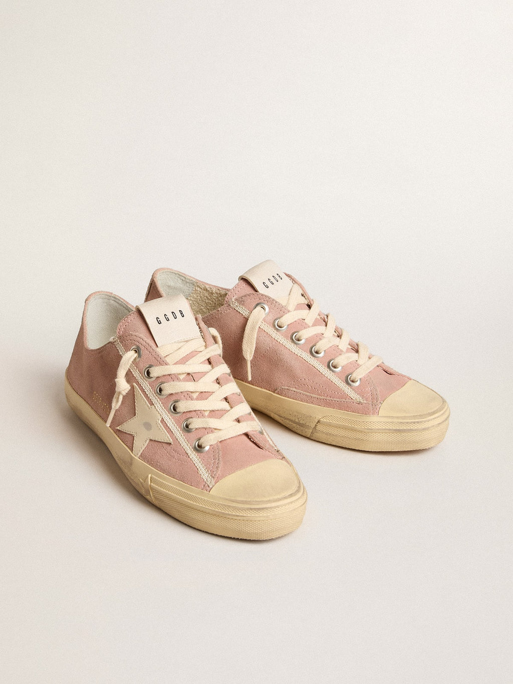 Golden Goose V Star Donna in Suede Rosa con Stella in Pelle Crema