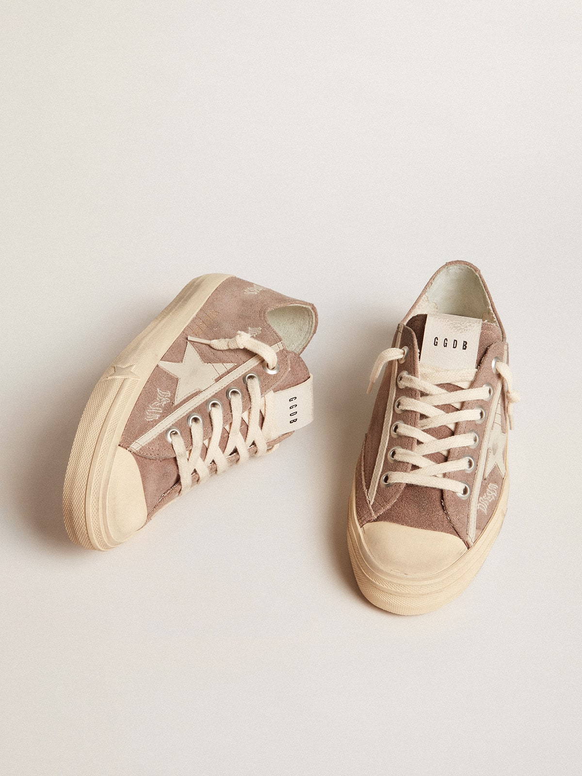 Golden Goose V Star Donna in Suede Color Tortora con Stella in Pelle Grigio Chiaro