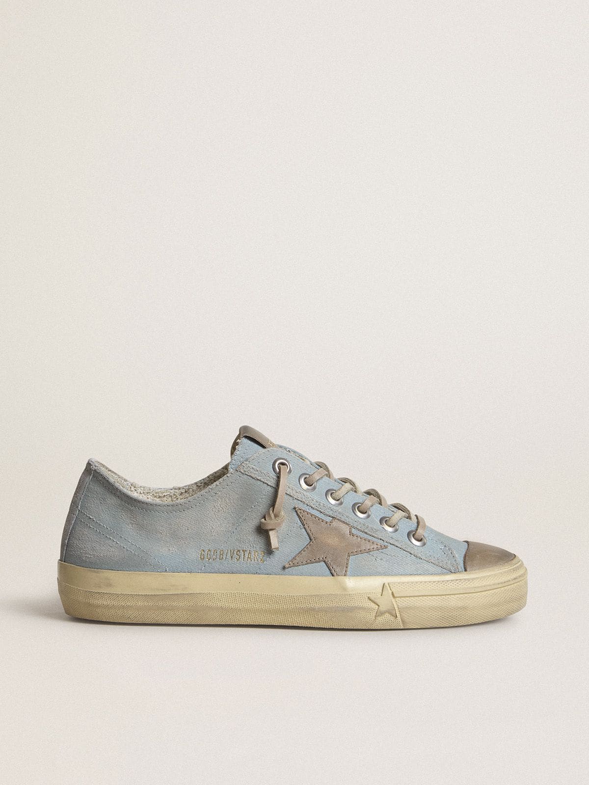 Golden Goose V Star Donna in Canvas Azzurro con Stella in Pelle Color Tortora