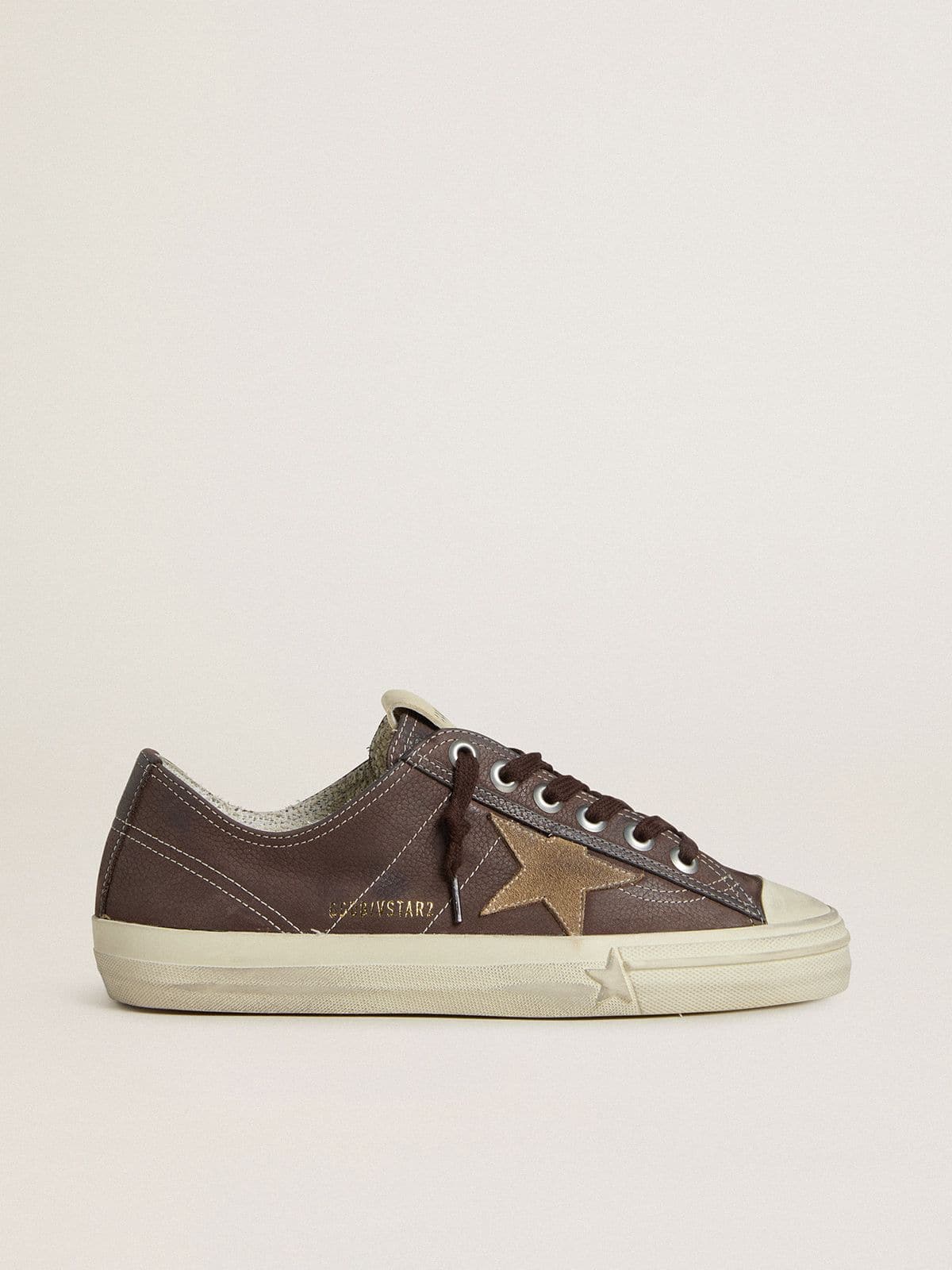 Golden Goose V Star Donna in Nabuk Marrone con Stella in Suede Color Tabacco